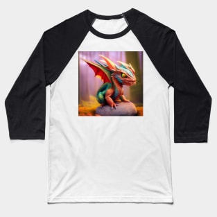 Cute Green and Orange Winged Baby Dragon Baseball T-Shirt